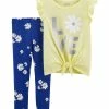 Carter's | Yellow Stripe Flower 'Love' Knot-Hem Tee & Blue Floral Leggings - Infant