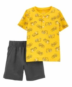 Carter's | Yellow Construction Short-Sleeve Henley & Charcoal Shorts - Infant