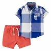 Carter's | Blue Plaid Button-Up & Orange Shorts - Infant