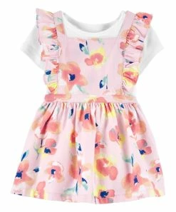 Carter's | Pink Floral Ruffle A-Line Dress & White Bodysuit - Newborn & Infant