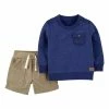 Carter's | Blue Pocket Sweatshirt & Khaki Shorts - Newborn & Infant