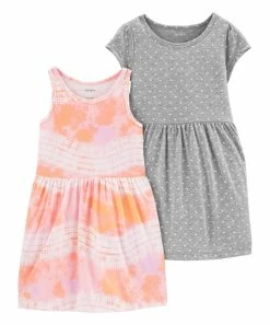 Carter's | Pink Tie-Dye & Gray Polka-Dot A-Line Dress Set - Toddler