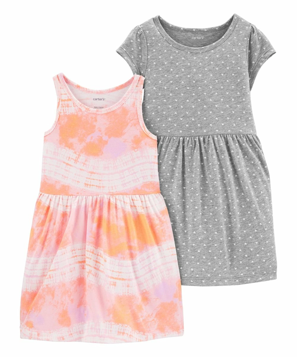 Carter's | Pink Tie-Dye & Gray Polka-Dot A-Line Dress Set - Toddler