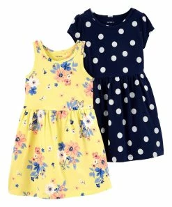 Carter's | Yellow Floral & Blue Polka Dot A-Line Dress Set - Toddler