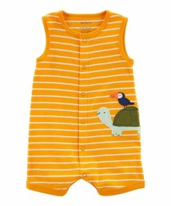 Carter's | Yellow Stripe Turtle Sleeveless Romper - Newborn