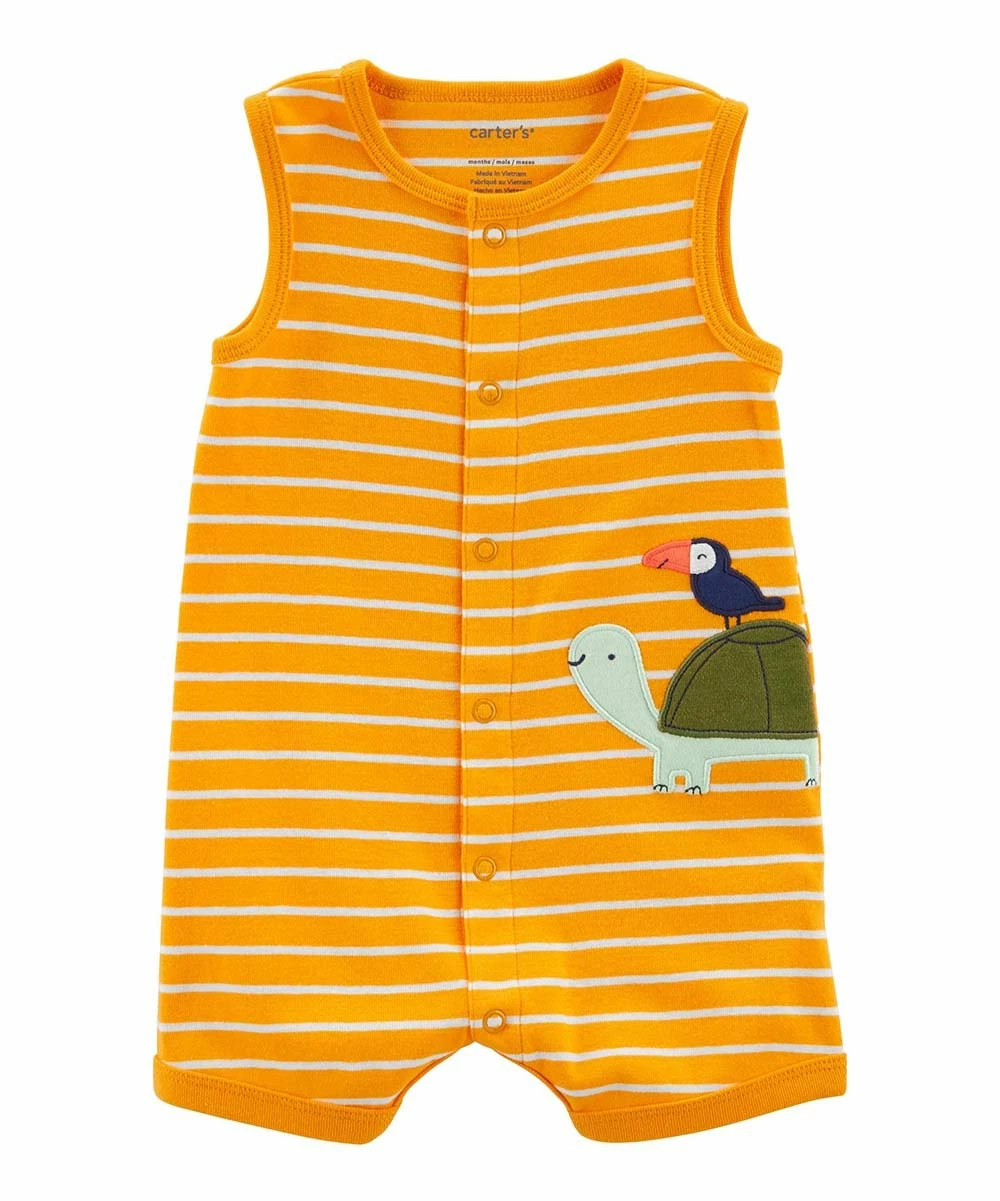 Carter's | Yellow Stripe Turtle Sleeveless Romper - Newborn