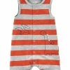 Carter's | Gray & Red Stripe Dinosaur Sleeveless Romper - Newborn & Infant