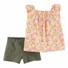 Carter's | Pink Floral Square Neck Top & Green Linen-Blend Shorts - Infant