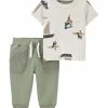 Carter's | Ivory Boaters Crewneck Tee & Green Drawstring Pants - Newborn & Infant