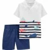 Carter's | White Stripe Whales Polo & Blue Shorts - Infant