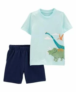 Carter's | Mint Dinosaurs Crewneck Tee & Navy Shorts - Infant