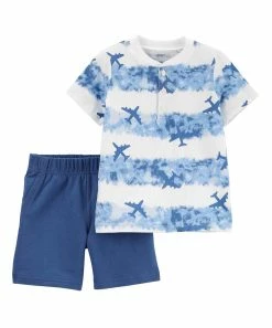 Carter's | White Planes Henley & Blue Shorts - Infant