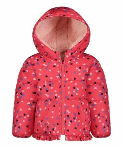 Carter's | Pink Multicolor Heart Peplum Puffer Coat - Infant & Toddler