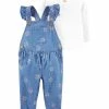 Carter's | Blue Floral Chambray Ruffle Overalls & White Long-Sleeve Top - Newborn