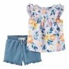 Carter's | Orange Floral Ruffle-Accent Top & Blue Chambray Shorts - Newborn & Infant