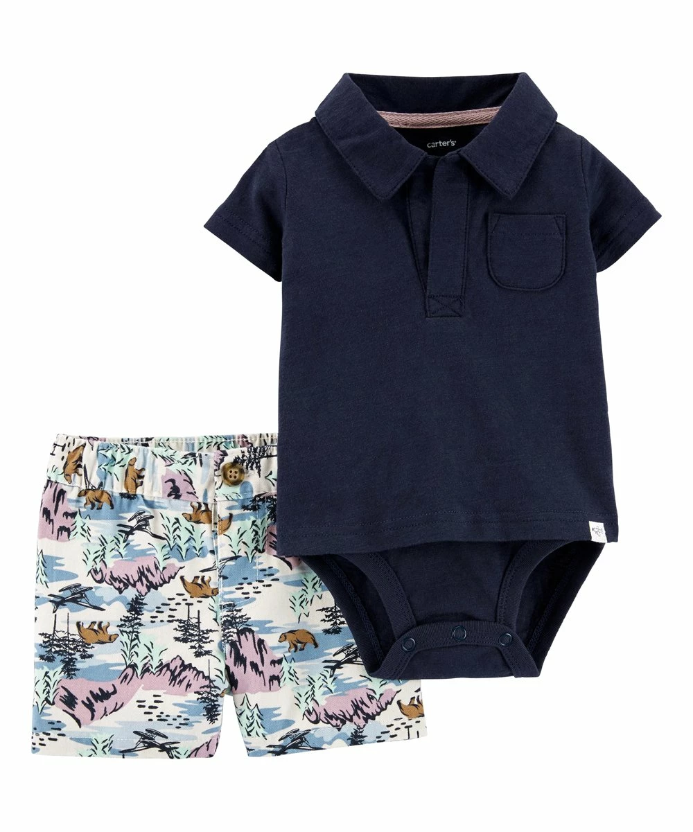 Carter's | Navy Polo Bodysuit & White Bears Shorts - Infant