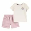 Carter's | Cream & Blue 'Little Adventure Society' Tee & Pink Cuffed Shorts - Newborn & Infant
