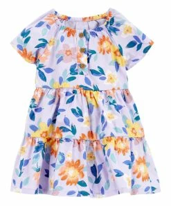 Carter's | Orange & Blue Floral Tiered A-Line Dress & Diaper Cover - Newborn & Infant