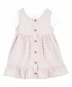 Carter's | Pink Gingham Button-Accent Jumper & White Short-Sleeve Bodysuit - Newborn & Infant
