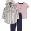 Carter's | White & Navy Stripe Hooded Button-Up Jacket Set - Newborn & Infant