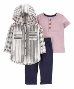 Carter's | White & Navy Stripe Hooded Button-Up Jacket Set - Newborn & Infant