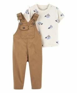 Carter's | Cream Airplanes Tee & Brown Overalls - Infant