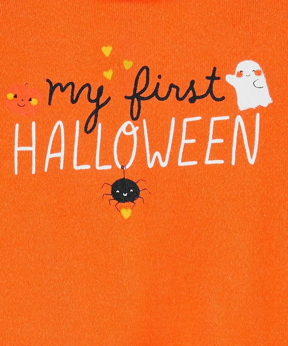Carter's | Orange 'First Halloween' Bodysuit & Black & White Stripe Joggers - Infant - Image 2