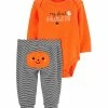 Carter's | Orange 'First Halloween' Bodysuit & Black & White Stripe Joggers - Infant
