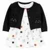 Carter's | White 'Trick or Treat' Skirted Bodysuit & Black Kitty Pocket Cardigan - Newborn