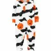 Carter's | White & Orange Pumpkin Bat Two-Way Zip Footie - Newborn