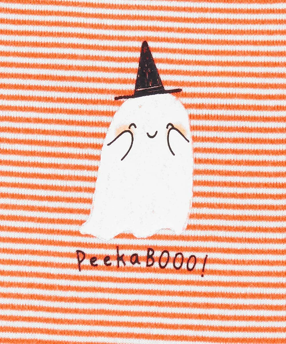 Carter's | White & Orange Stripe 'Peekaboo!' Cute Ghost Tutu-Skirted Bodysuit - Newborn - Image 2