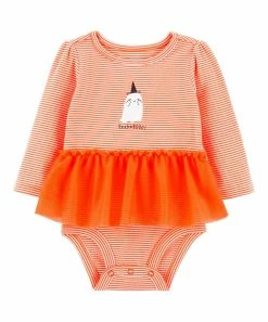 Carter's | White & Orange Stripe 'Peekaboo!' Cute Ghost Tutu-Skirted Bodysuit - Newborn
