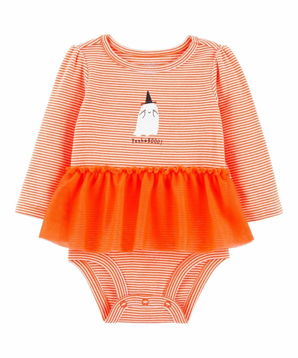 Carter's | White & Orange Stripe 'Peekaboo!' Cute Ghost Tutu-Skirted Bodysuit - Newborn