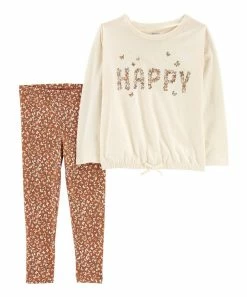 Carter's | Cream 'Happy' Butterfly Long-Sleeve Top & Brown & White Floral Leggings - Infant
