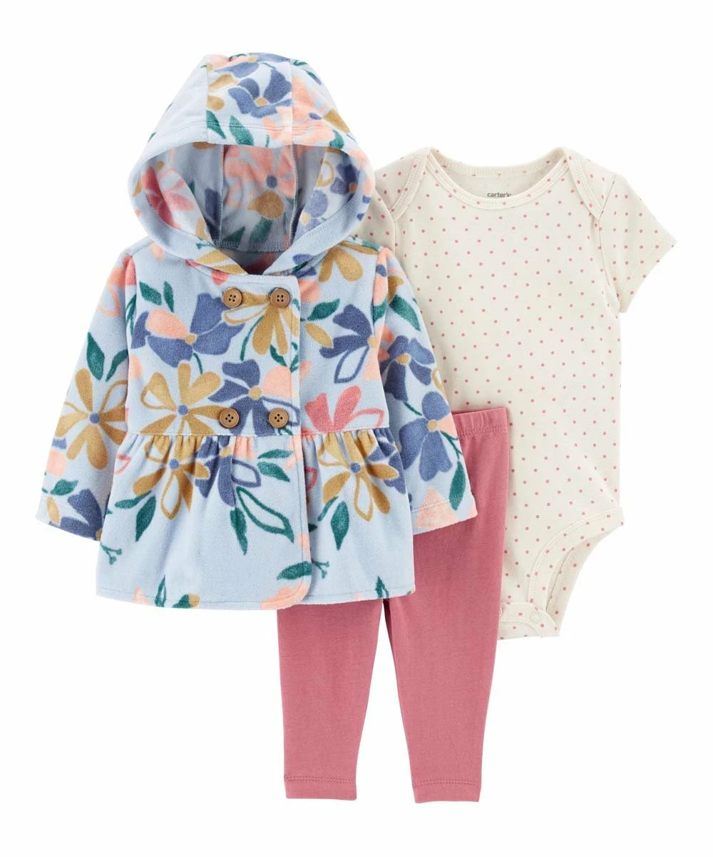 Carter's | Light Blue & Yellow Floral Zip-Up Hoodie Set - Newborn