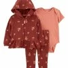Carter's | Brown & Peach Floral Ruffle-Hem Zip-Up Hoodie Set - Newborn & Infant