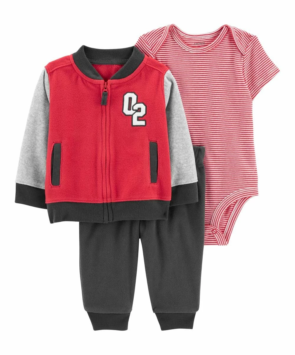 Carter's | Red & Gray '02' Varsity Jacket Set - Newborn & Infant