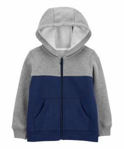Carter's | Heather Gray & Navy Color Block Fleece Zip-Up Hoodie - Infant