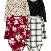 Carter's | Dark Red and White Floral Long-Sleeve Bodysuit Set - Newborn & Infant