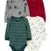 Carter's | Green & White Stripe Long-Sleeve Bodysuit Set - Newborn & Infant