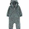 Carter's | Green & Black Leopard Fleece Hooded Zip-Up Playsuit - Newborn & Infant