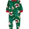 Carter's | Green & Red Santa Fleece Zip-Up Footie - Newborn