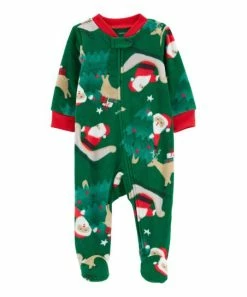 Carter's | Green & Red Santa Fleece Zip-Up Footie - Newborn