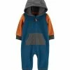 Carter's | Blue & Orange Color Block Fleece Hooded Zip-Up Playsuit - Infant
