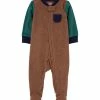 Carter's | Brown & Green Color Block Zip-Up Fleece Footie - Infant