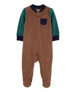 Carter's | Brown & Green Color Block Zip-Up Fleece Footie - Infant