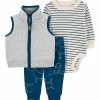 Carter's | Gray & Dark Teal Quilted Double-Knit Zip-Up Vest Set - Newborn & Infant