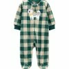 Carter's | Green Plaid Dog Sleep & Play Fleece Zip Footie - Newborn