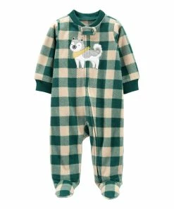 Carter's | Green Plaid Dog Sleep & Play Fleece Zip Footie - Newborn