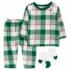 Carter's | Green & White Plaid Fleece Long-Sleeve Top Set - Infant